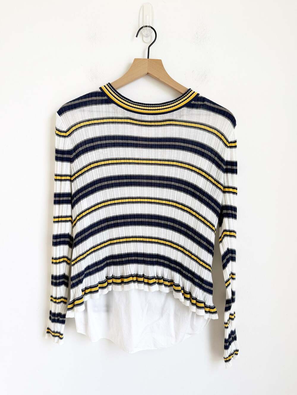 Derek Lam 10 Crosby Knit Layered Top Blue White Stripe Size Large